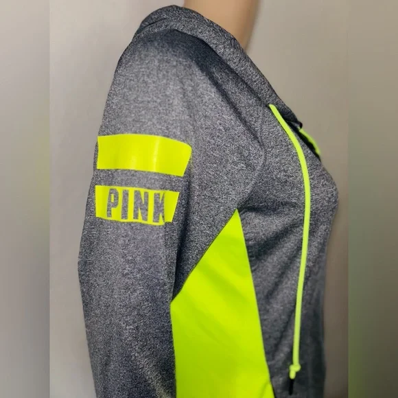 PINK VICTORIA’S SECRET ‘Ultimate’ Dark Grey & Neon Green Sporty Zip-Up Hoodie - Picture 5 of 8